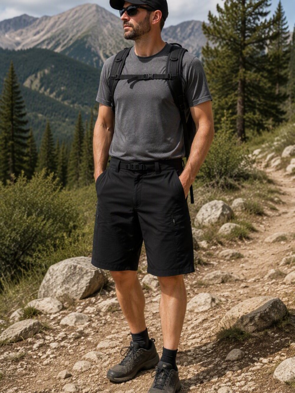 MEC Black Cargo Hiking Shorts Men's Size 38 Outdoor Travel Utility Shorts
